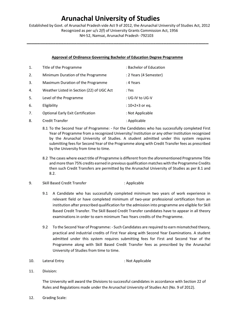 arunachal university of studies established