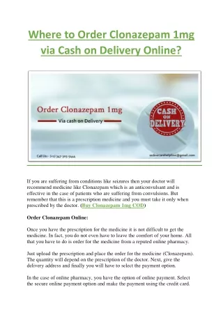 Where to Order Clonazepam 1mg via Cash on Delivery Online?