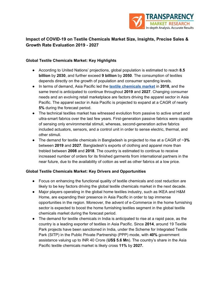 impact of covid 19 on textile chemicals market