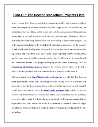 find out the recent blockchain projects lists