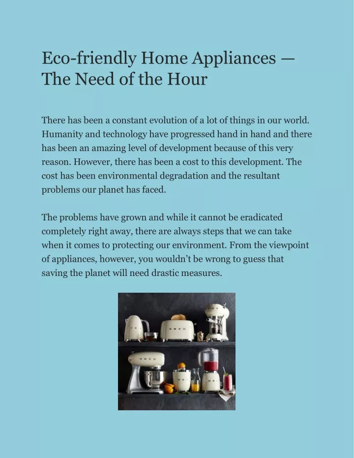 eco friendly home appliances the need of the hour