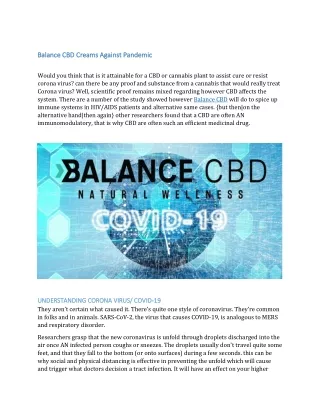 Balance CBD Creams Against Pandemic