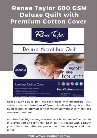 Renee Taylor 600 GSM Deluxe Quilt with Cotton Cover premium Microfiber filling