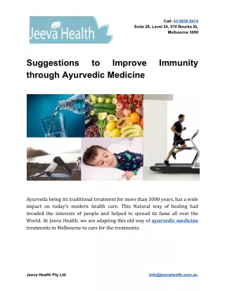 Suggestions to Improve Immunity through Ayurvedic Medicine