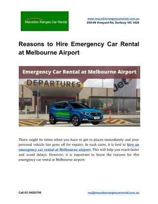 Reasons to Hire Emergency Car Rental at Melbourne Airport