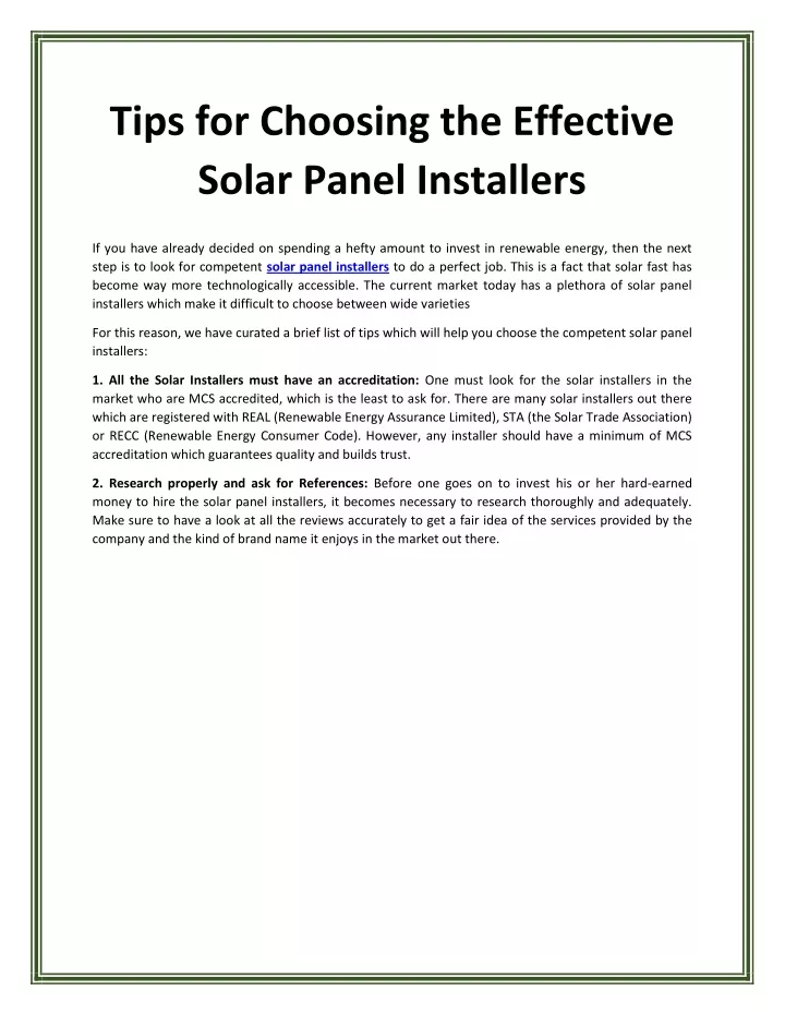 tips for choosing the effective solar panel