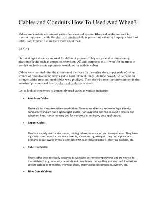cables and conduits how to used and when