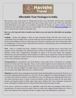 Affordable Tour Packages to India