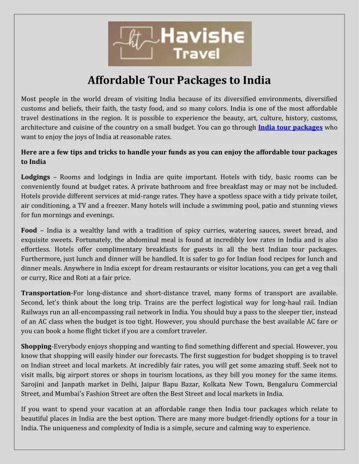 affordable tour packages to india