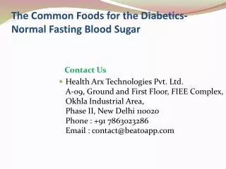 The Common Foods for the Diabetics- Normal Fasting Blood Sugar