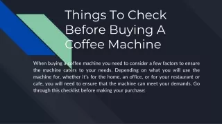 Things To Check Before Buying A Coffee Machine