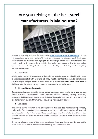 are you relying on the best steel manufacturers