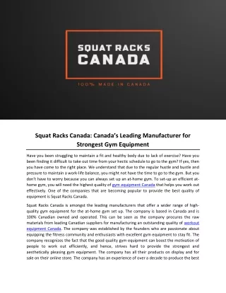 Squat Racks Canada- Canada’s Leading Manufacturer for Strongest Gym Equipment