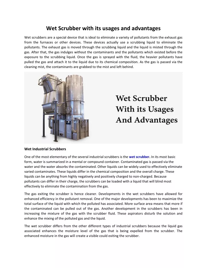 wet scrubber with its usages and advantages