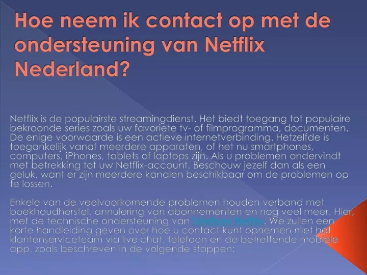 hoe neem ik contact op met de ondersteuning van netflix nederland