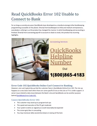 read quickbooks error 102 unable to connect to bank