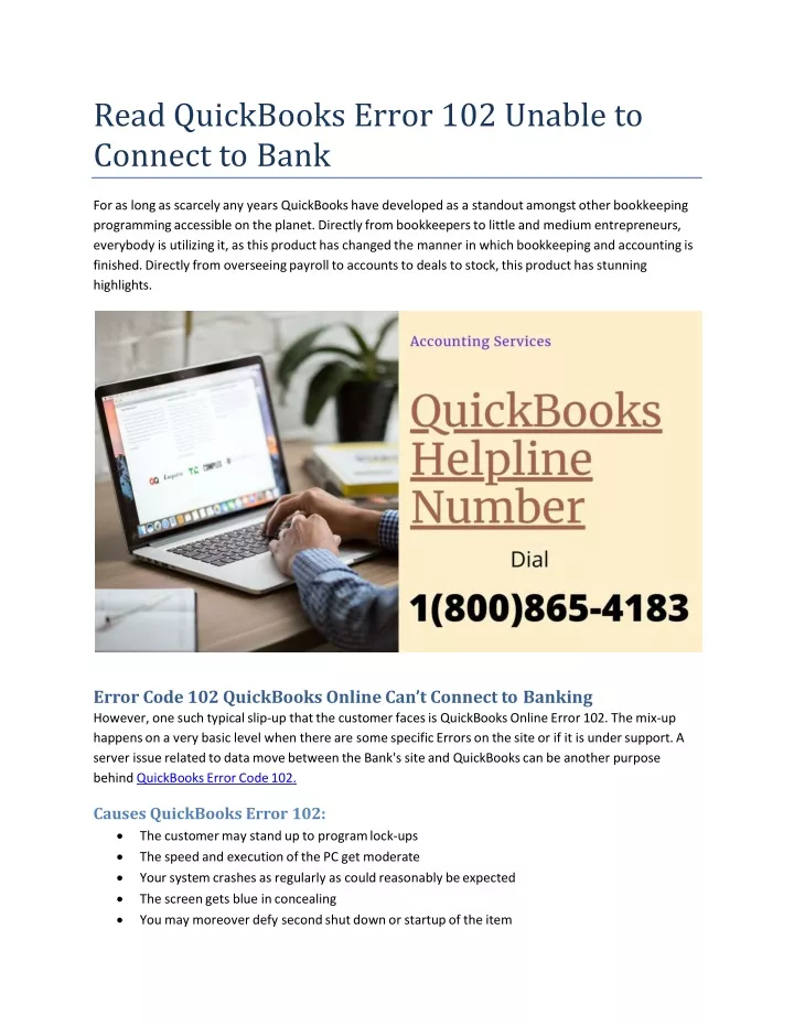 read quickbooks error 102 unable to connect to bank