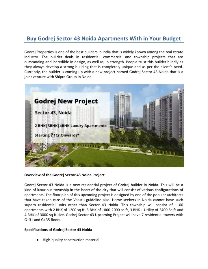 buy godrej sector 43 noida apartments with