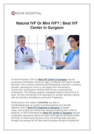 Natural IVF Or Mini IVF? | Best IVF Center in Gurgaon