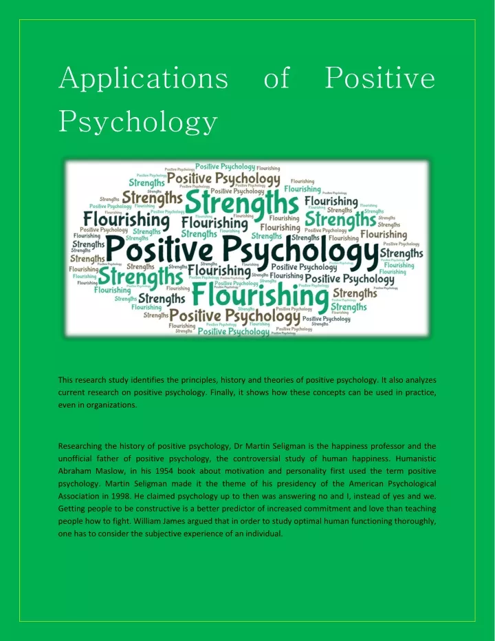 applications of positive psychology