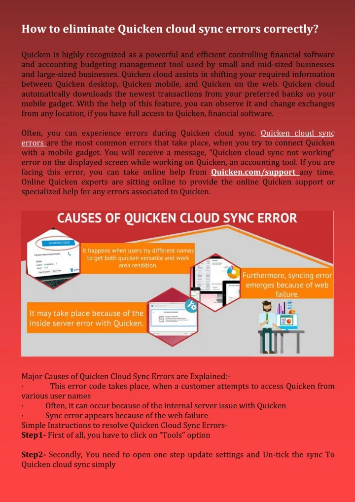 how to eliminate quicken cloud sync errors