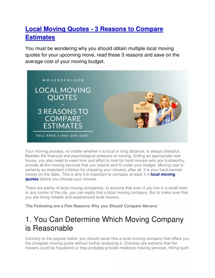 local moving quotes 3 reasons to compare estimates