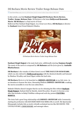 Dil Bechara Movie Review Trailer Songs Release Date