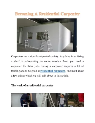 Becoming A Residential Carpenter