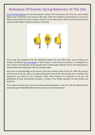 relevance of kromer spring balancers at the site