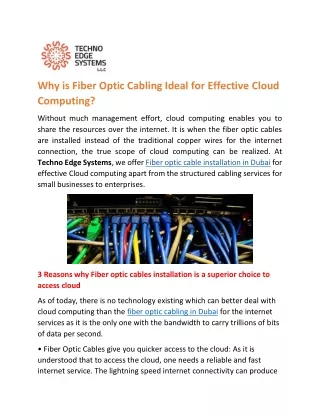 why is fiber optic cabling ideal for effective