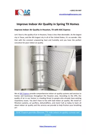 Improve Indoor Air Quality in Spring TX Homes | KAC Express