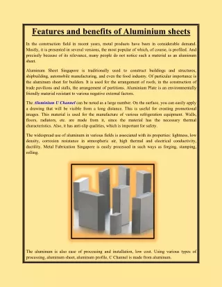 features and benefits of aluminium sheets