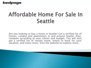 Affordable Home For Sale In Seattle