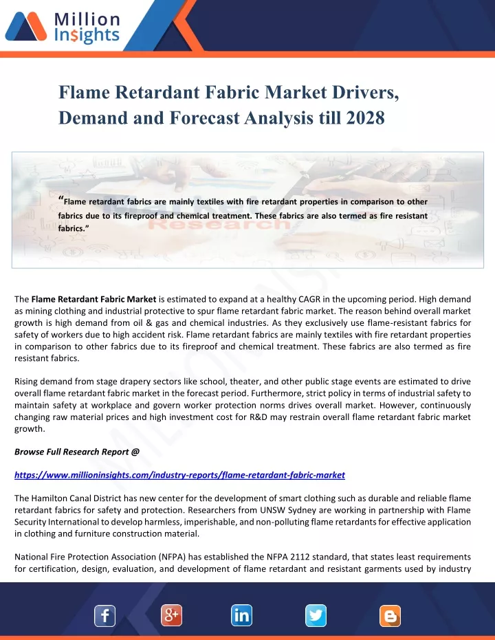 flame retardant fabric market drivers demand