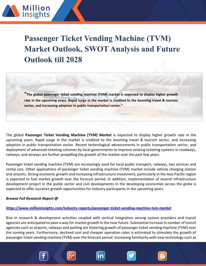 Ppt Passenger Ticket Vending Machine Tvm Market Outlook Swot Analysis And Future Outlook