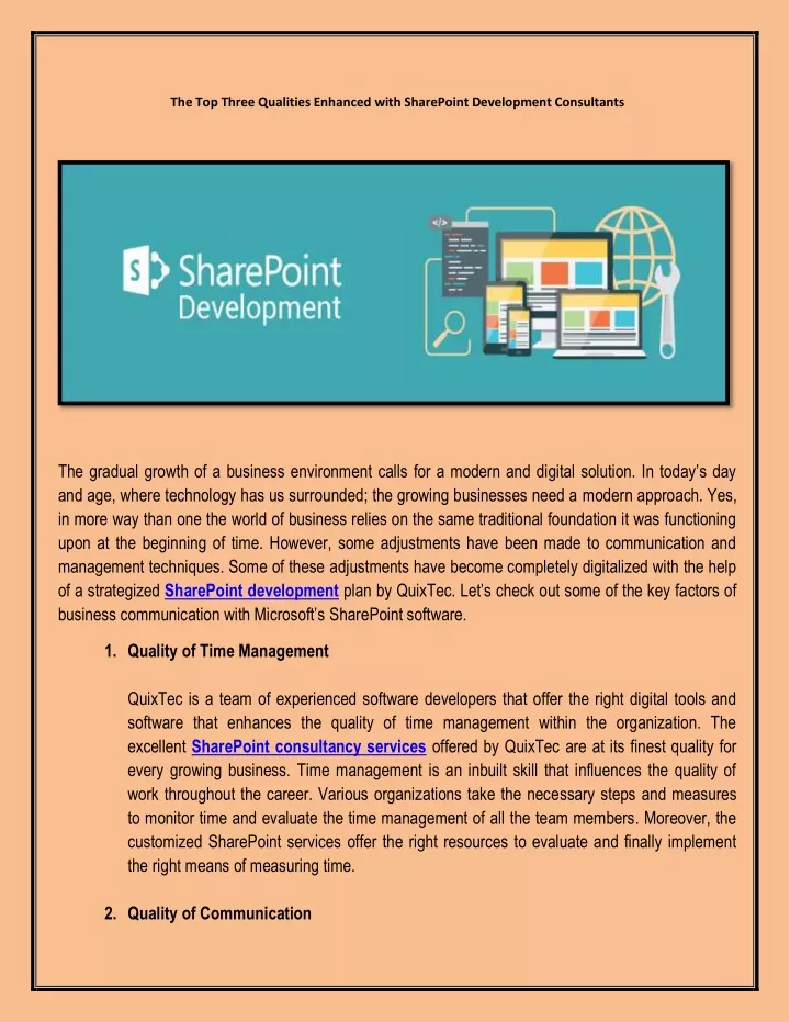 the top three qualities enhanced with sharepoint