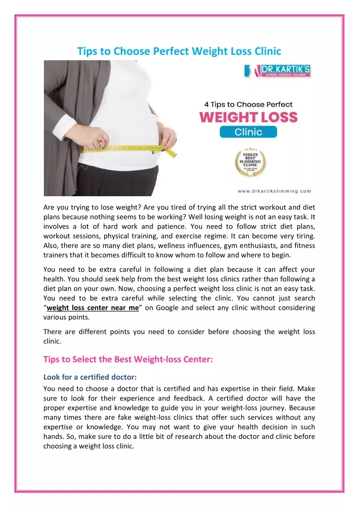 tips to choose perfect weight loss clinic