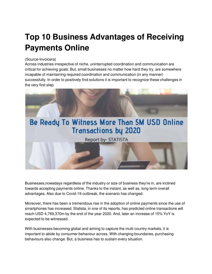 top 10 business advantages of receiving payments online