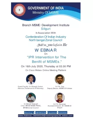 Live Webinar for Those who are interested in IPR Intervention for The Benifit of MSMEs