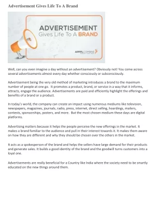 advertisement gives life to a brand