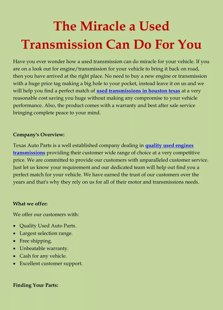 the miracle a used transmission can do for you