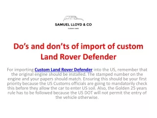 do s and don ts of import of custom land rover