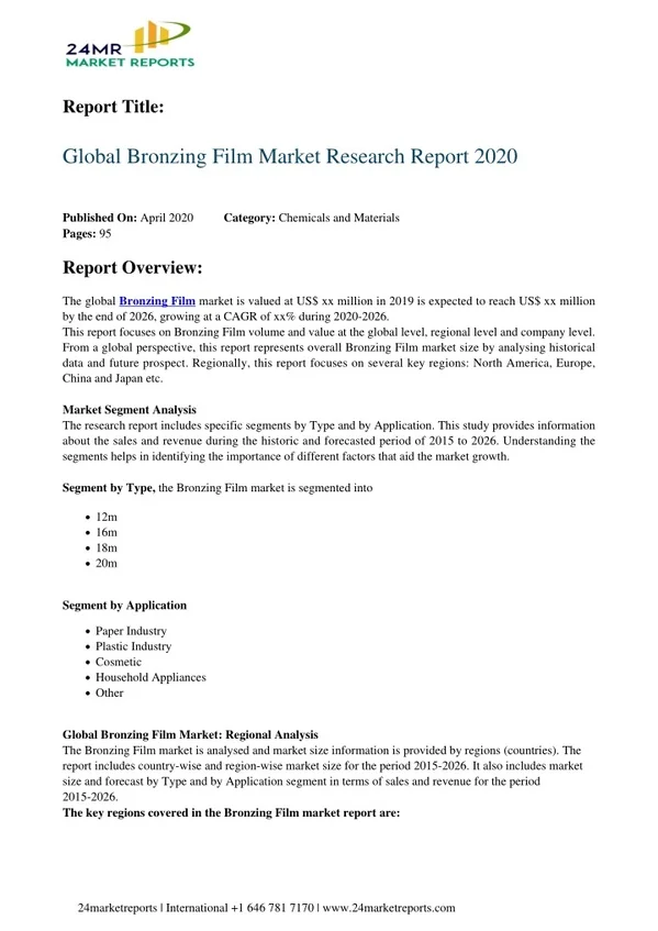 Bronzing film to witness attractive growth opportunities