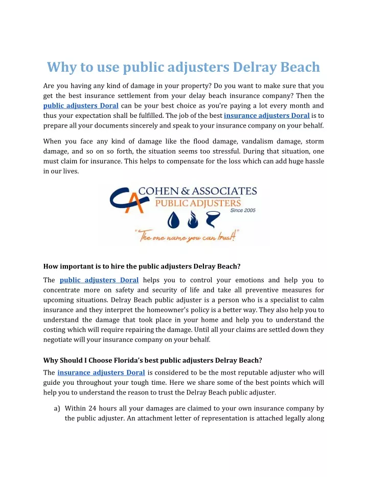 why to use public adjusters delray beach