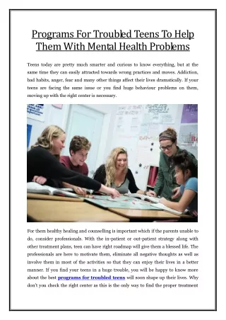 programs for troubled teens to help them with