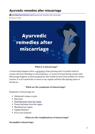 Ayurvedic treatment after miscarriage