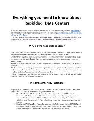 "Everything you need to know about Rapiddedi Data Centers "