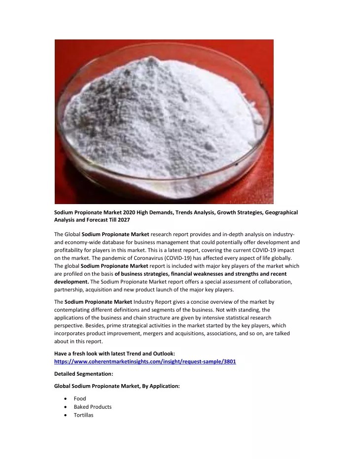 sodium propionate market 2020 high demands trends