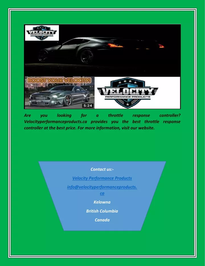 are velocityperformanceproducts ca provides