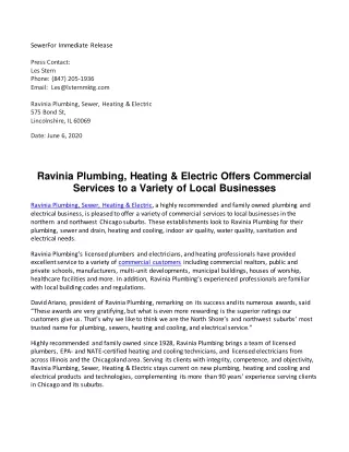 Ravinia Plumbing, Heating & Electric Offers Commercial Services to a Variety of Local Businesses